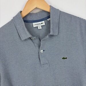 Lacoste Regular Fit Micro Striped Polo Shirt Mens Small Blue White Cotton Preppy